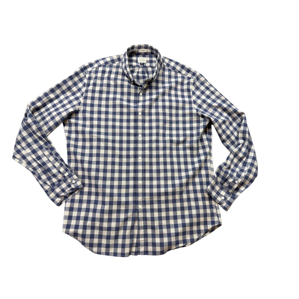 J.Crew Button Down Shirt Mens XL Blue Excellent Gingham Secret Wash Stretch